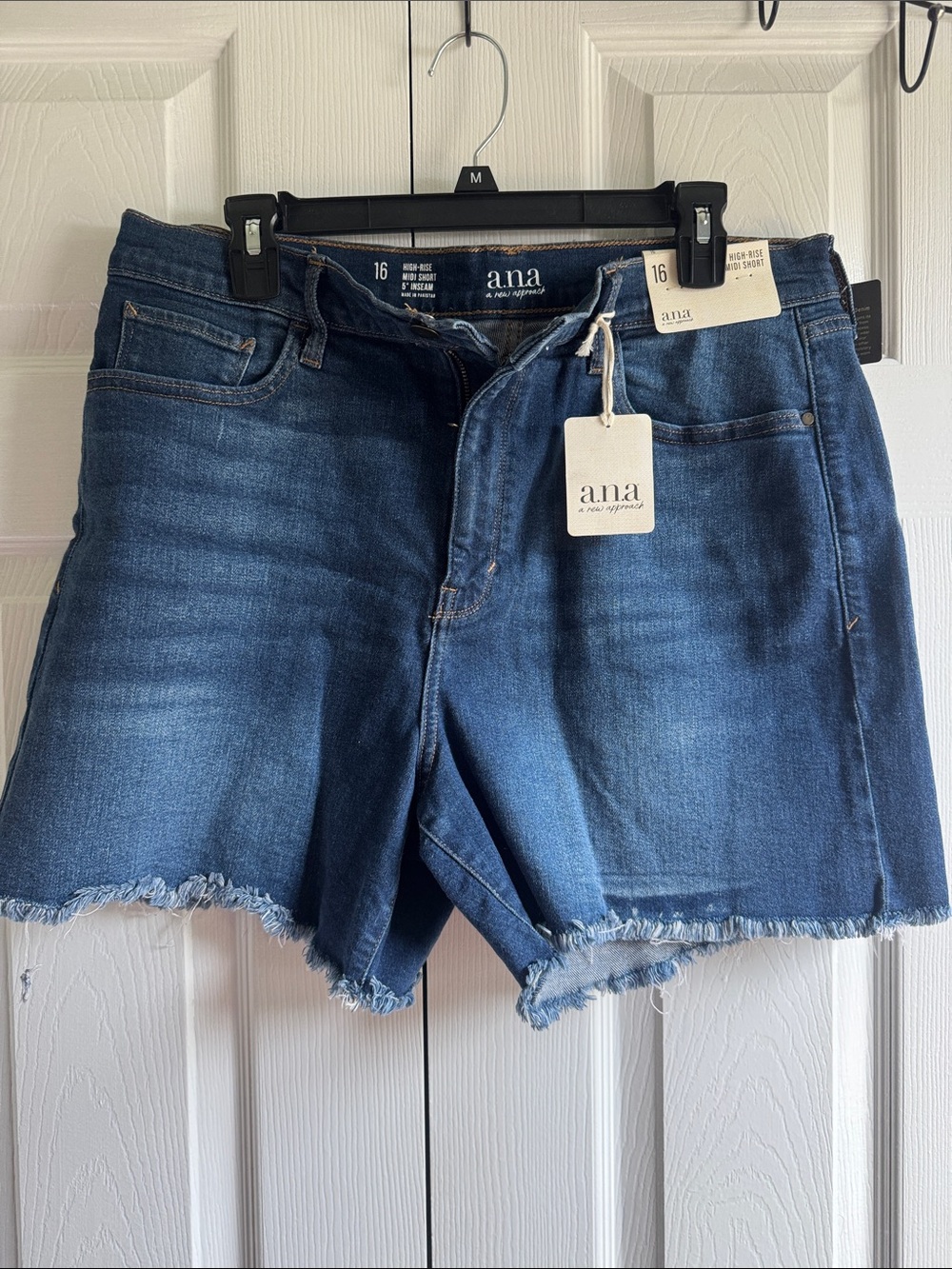 a.n.a Medium Blue Frayed Hem Denim Shorts